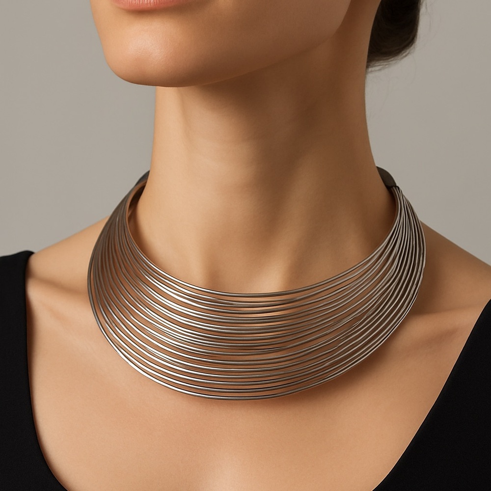 Vintage Minimalist Silver Wire Collar Choker Necklace